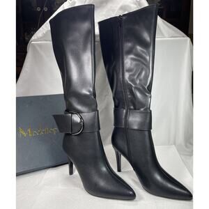 Modatope Knee High Boots Women Size 9.5 Black Faux Leather Pointed Toe NEW